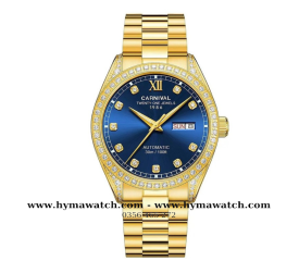 Carnival 8907G - Nam - Dây Thép Gold - Màu xanh dương - Máy Cơ (Automatic)
