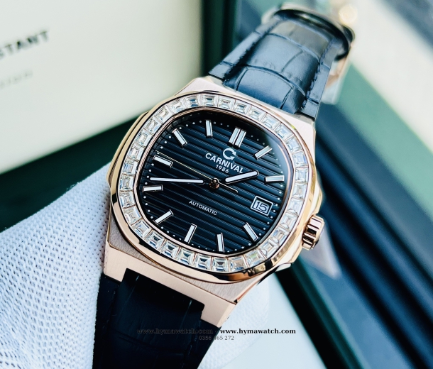  Carnival Nautilus Automatic 8108G - Nam -DD-D - Dây da đen