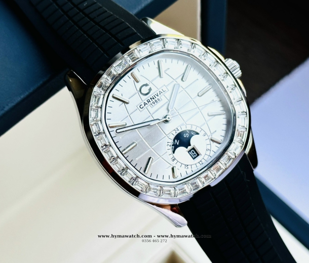  Carnival Aquanus 8113G2 - Nam -Màu Trắng - Dây Cao Su - Máy Cơ (Automatic) 