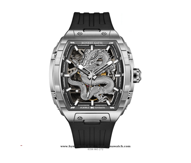 Bonest Gatti BG5606G Nam - Máy Cơ (Automatic) Phiên Bản Rồng Bạc Tặng kèm mô hình xe đua