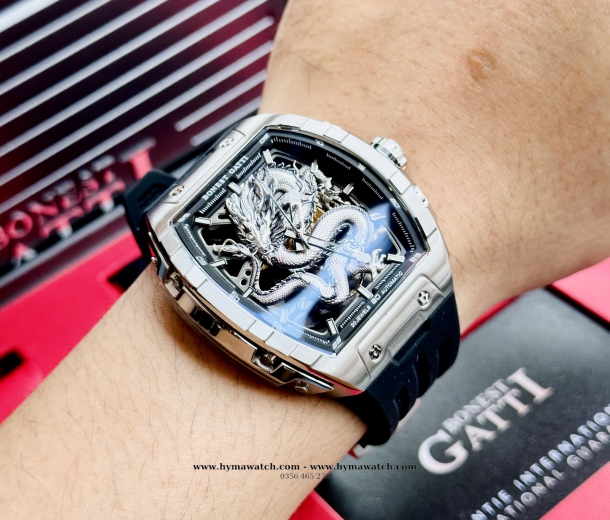 Bonest Gatti BG5606G Nam - Máy Cơ (Automatic) Phiên Bản Rồng Bạc Tặng kèm mô hình xe đua
