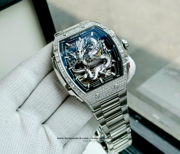  Bonest Gatti Ghost Dragon Star Silver - Máy Cơ (Automatic) Tặng kèm mô hình xe đua  