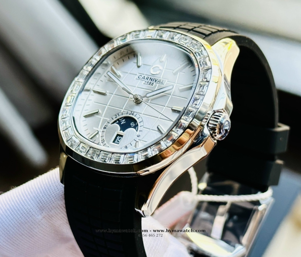  Carnival Aquanus 8113G2 - Nam -Màu Trắng - Dây Cao Su - Máy Cơ (Automatic) 