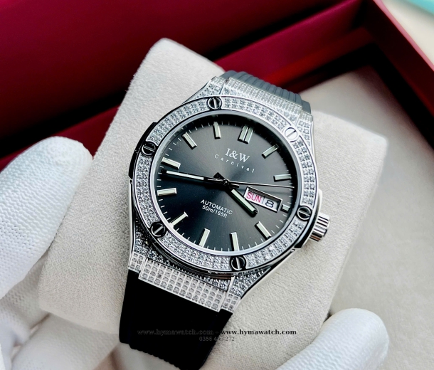 Carnival I&W 55851G - Nam - Thép bạc đính đá-Màu Xanh-Máy Cơ (Automatic) (1)