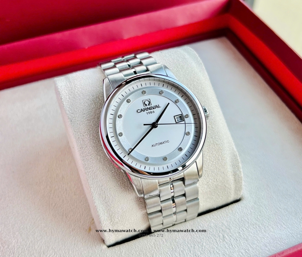  Đồng hồ Carnival 5668G bạc - Nam - Máy Automatic 