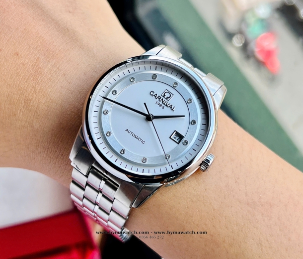  Đồng hồ Carnival 5668G bạc - Nam - Máy Automatic 