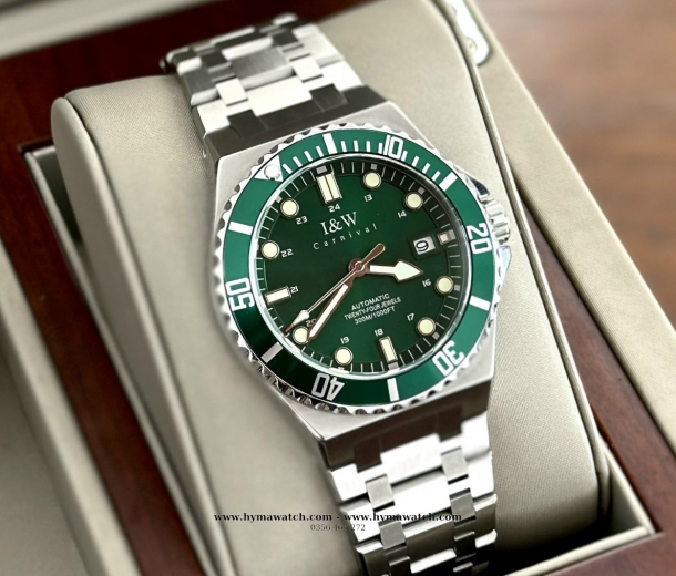  Đồng hồ Nam I&W Carnival 726G-Xanh lá - Máy Automatic 