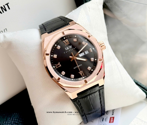 Carnival I&W 751G - Nam - Dây da-Màu đen - Máy cơ (Automatic)  