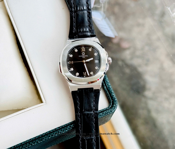  Carnival -8160L-Nữ-Dây da-Màu Đen-viềng bạc