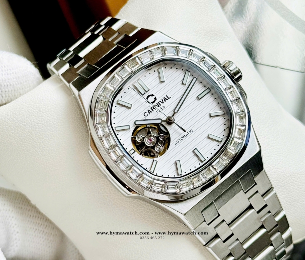 CARNIVAL OPEN HEART 8128G- Nam- Trắng - Máy cơ 