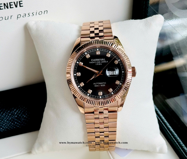 Đồng Hồ Nam Carnival 8131G-Vàng Rose-Đen-Máy Automatic 