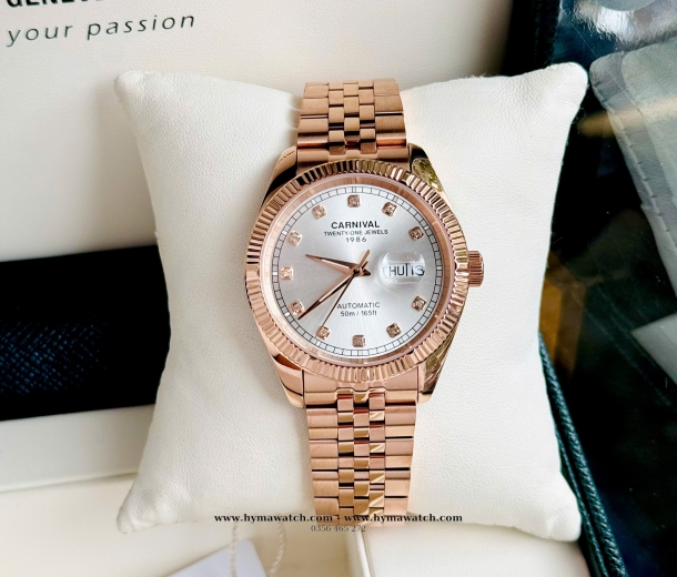 Đồng Hồ Nam Carnival 8131G-Vàng Rose-Trắng-Máy Automatic  
