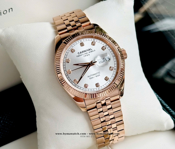 Đồng Hồ Nam Carnival 8131G-Vàng Rose-Trắng-Máy Automatic  