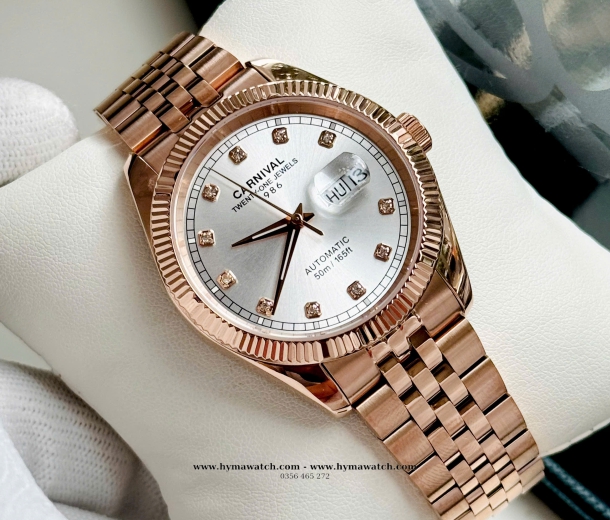 Đồng Hồ Nam Carnival 8131G-Vàng Rose-Trắng-Máy Automatic  