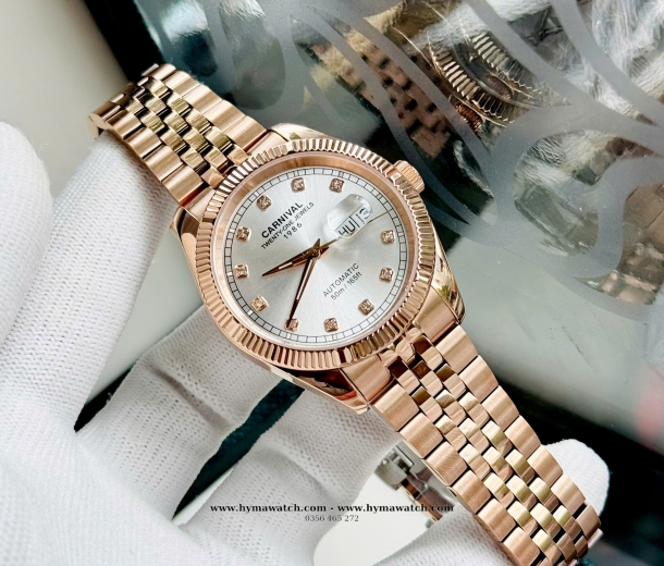 Đồng Hồ Nam Carnival 8131G-Vàng Rose-Trắng-Máy Automatic  