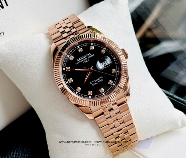 Đồng Hồ Nam Carnival 8131G-Vàng Rose-Đen-Máy Automatic 