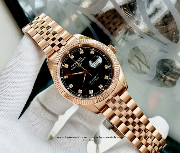 Đồng Hồ Nam Carnival 8131G-Vàng Rose-Đen-Máy Automatic 