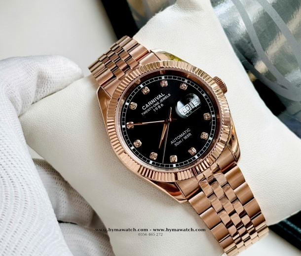 Đồng Hồ Nam Carnival 8131G-Vàng Rose-Đen-Máy Automatic 