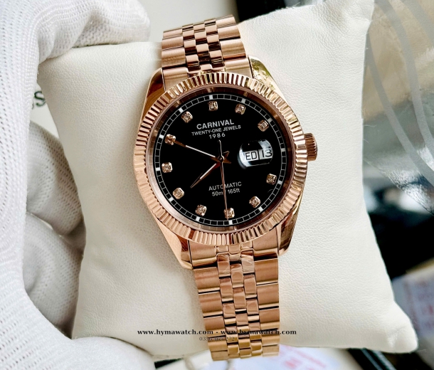 Đồng Hồ Nam Carnival 8131G-Vàng Rose-Đen-Máy Automatic 