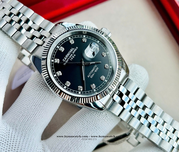 Đồng Hồ Nam Carnival 8131G-Bạc-Đen-Máy Automatic