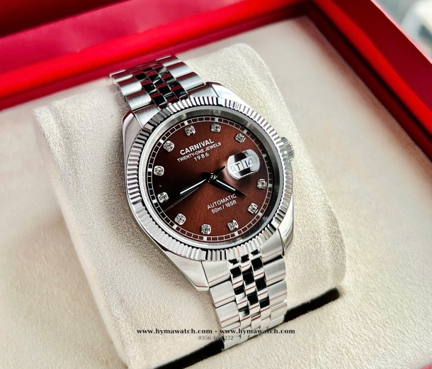 Đồng Hồ Nam Carnival 8131G - Bạc - Màu Nâu - Máy Automatic 