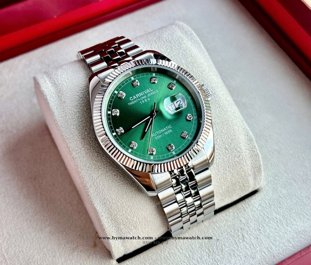 Đồng Hồ Nam Carnival 8131G - Bạc - Xanh lá - Máy Automatic 