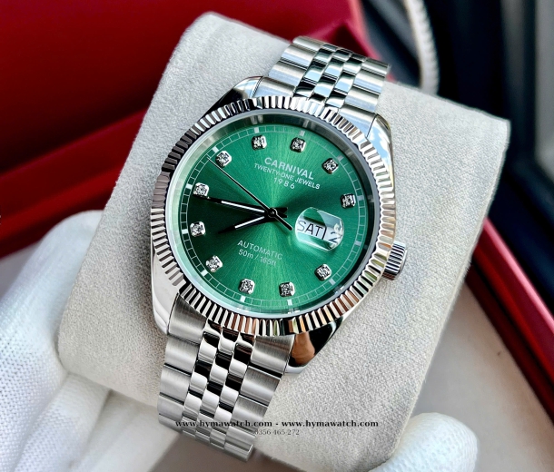 Đồng Hồ Nam Carnival 8131G - Bạc - Xanh lá - Máy Automatic 