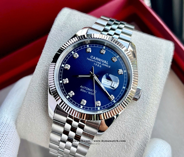 Đồng Hồ Nam Carnival 8131G - Bạc - Xanh dương - Máy Automatic