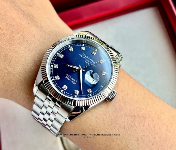 Đồng Hồ Nam Carnival 8131G - Bạc - Xanh dương - Máy Automatic