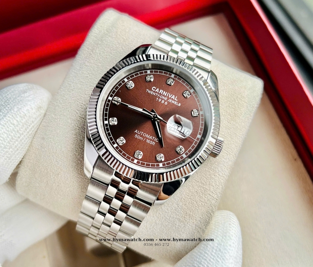 Đồng Hồ Nam Carnival 8131G - Bạc - Màu Nâu - Máy Automatic 