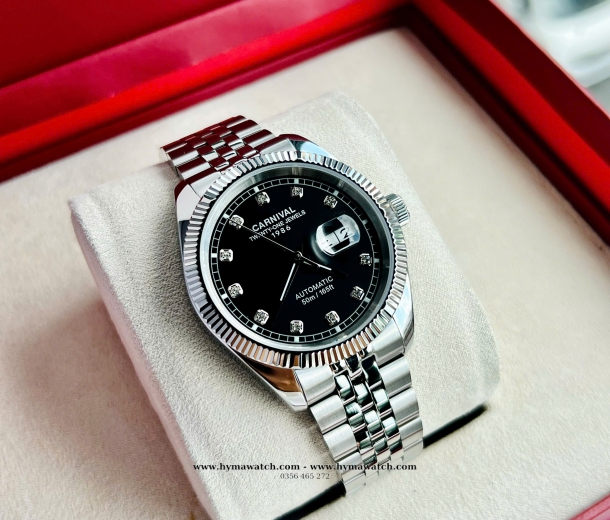 Đồng Hồ Nam Carnival 8131G-Bạc-Đen-Máy Automatic