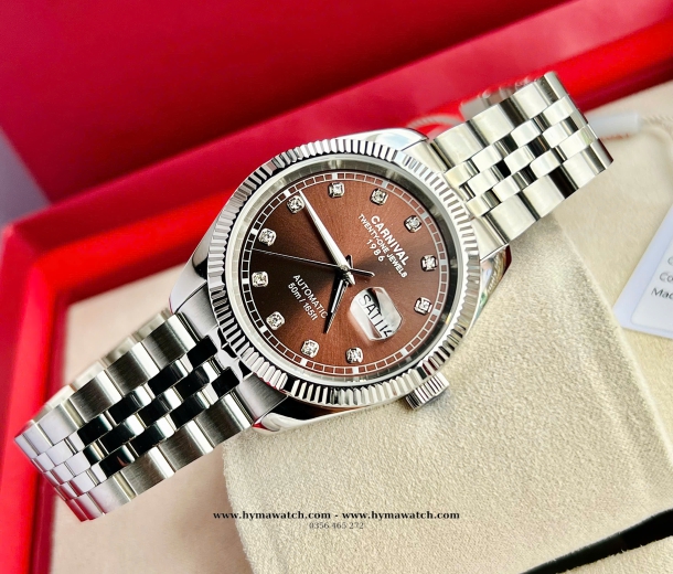 Đồng Hồ Nam Carnival 8131G - Bạc - Màu Nâu - Máy Automatic 