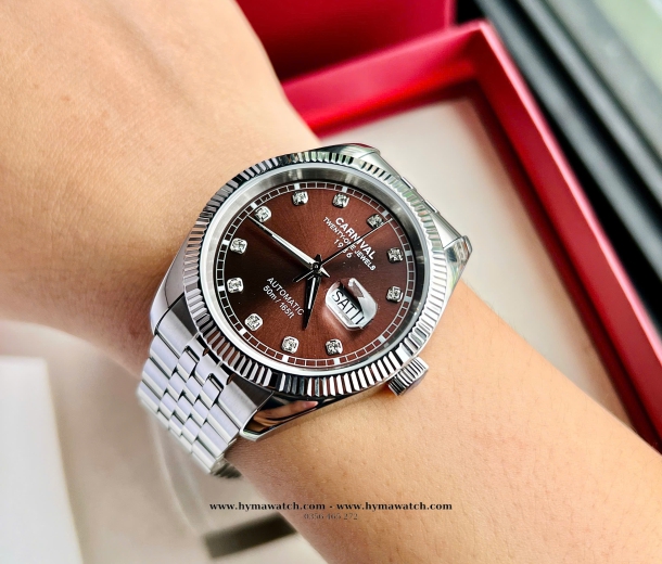 Đồng Hồ Nam Carnival 8131G - Bạc - Màu Nâu - Máy Automatic 