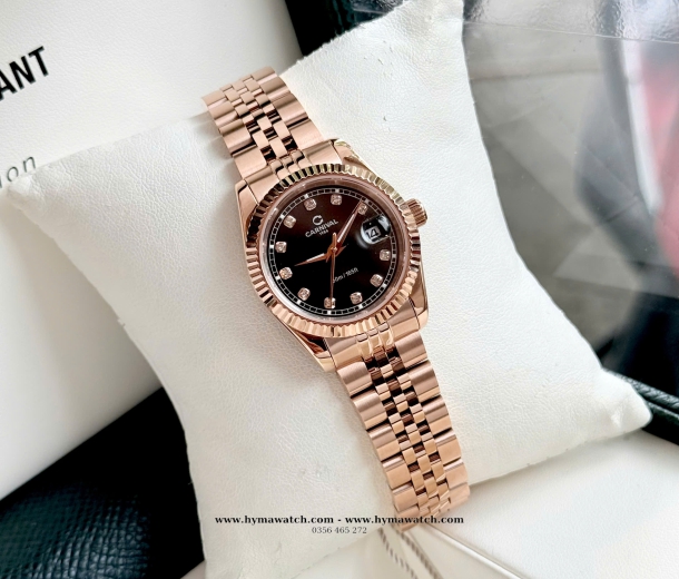 Đồng Hồ Nữ Carnival 8131L-Vàng Rose-Nâu-Máy pin