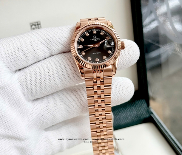 Đồng Hồ Nữ Carnival 8131L-Vàng Rose-Nâu-Máy pin