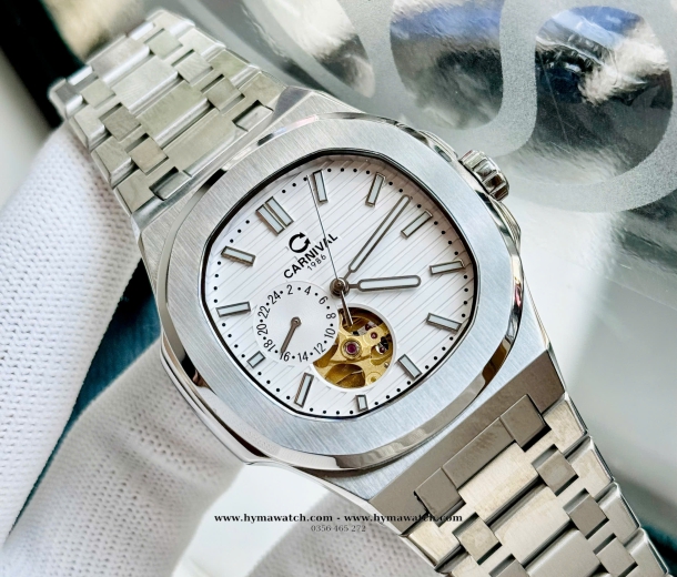 Carnival 8159G-Nam-DâyThép Bạc-Màu Trắng-Máy Automatic 
