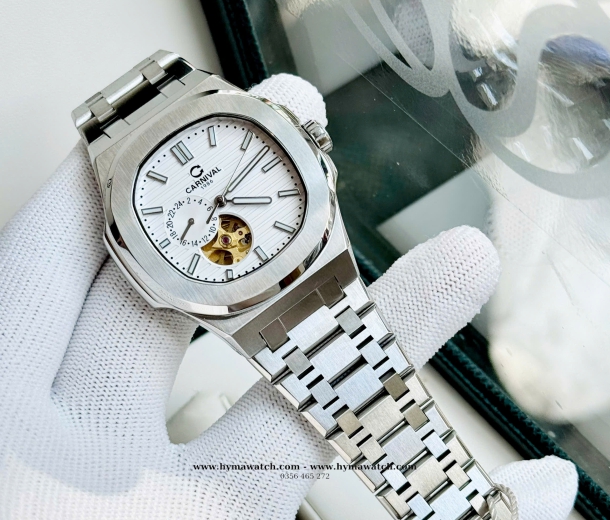 Carnival 8159G-Nam-DâyThép Bạc-Màu Trắng-Máy Automatic 