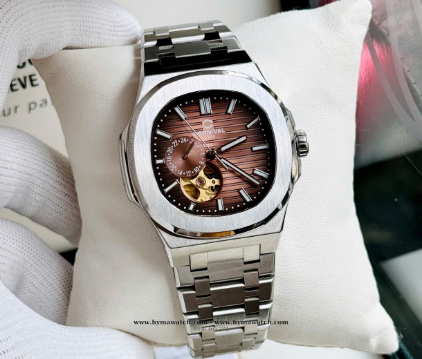 Carnival 8159G-Nam-Dây Thép Bạc-Màu Nâu-Máy Automatic  