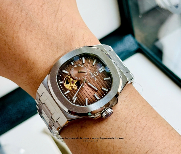 Carnival 8159G-Nam-Dây Thép Bạc-Màu Nâu-Máy Automatic  