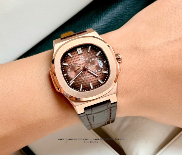 Carnival 8158G-Nam-Dây da-Màu Nâu-Máy Automatic   