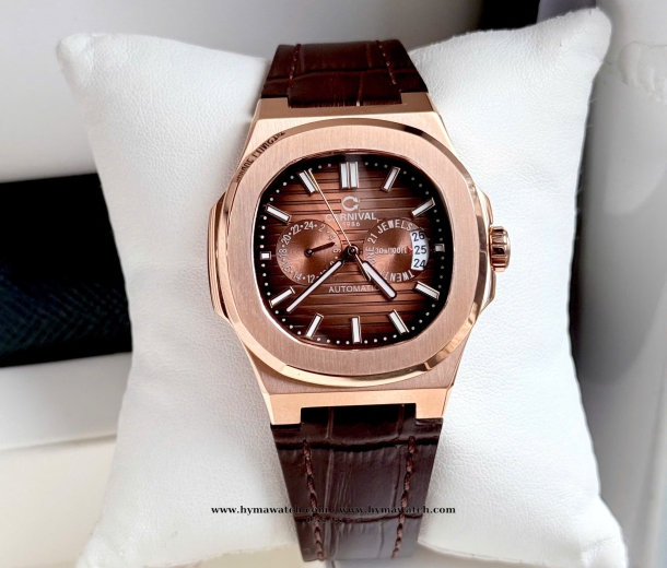 Carnival 8158G-Nam-Dây da-Màu Nâu-Máy Automatic   