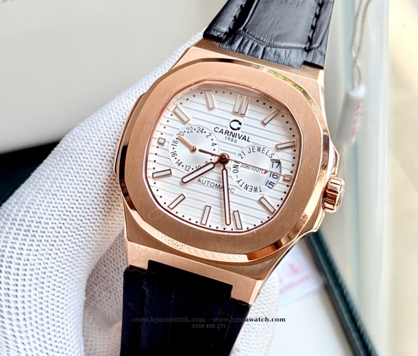 Carnival 8158G-Nam-Dây da-Màu Trắng-Máy Automatic  