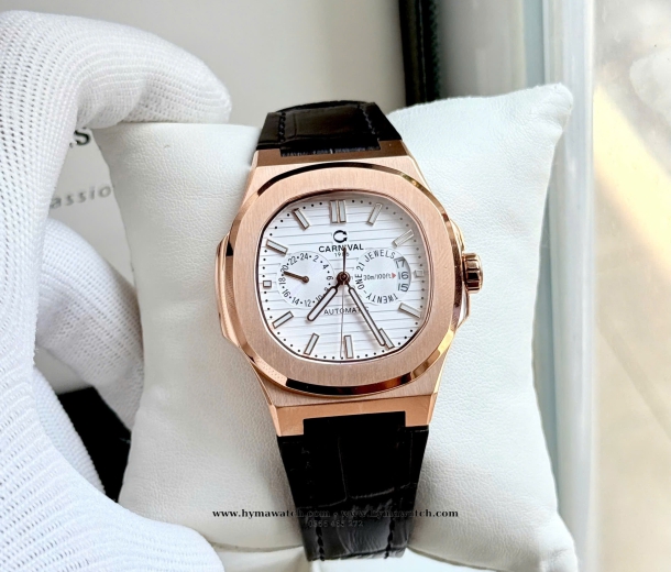 Carnival 8158G-Nam-Dây da-Màu Trắng-Máy Automatic  