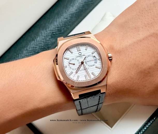 Carnival 8158G-Nam-Dây da-Màu Trắng-Máy Automatic  