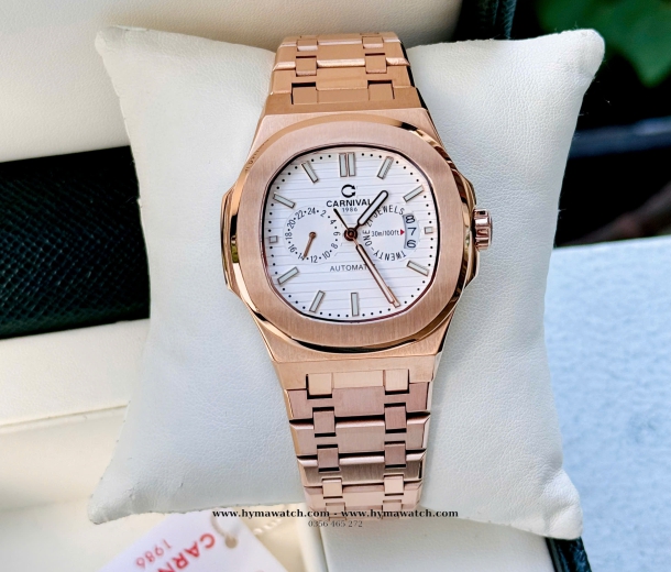 Carnival 8158G - Nam -Thép Rose-Màu Trắng-Máy Cơ (Automatic)  