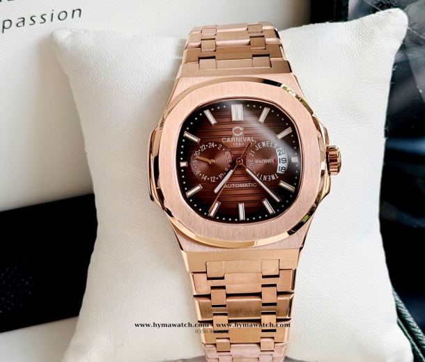 Carnival 8158G-Nam-Thép Rose-Màu Nâu-Máy Automatic 