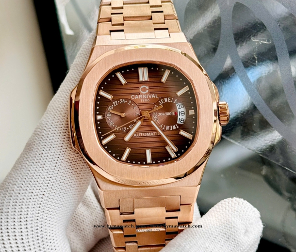 Carnival 8158G-Nam-Thép Rose-Màu Nâu-Máy Automatic 