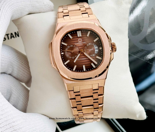 Carnival 8158G-Nam-Thép Rose-Màu Nâu-Máy Automatic 