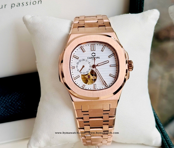 Carnival 8159G-Nam-Thép Rose-Màu Trắng-Máy Automatic 