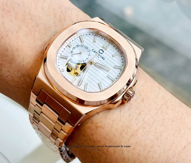 Carnival 8159G-Nam-Thép Rose-Màu Trắng-Máy Automatic 